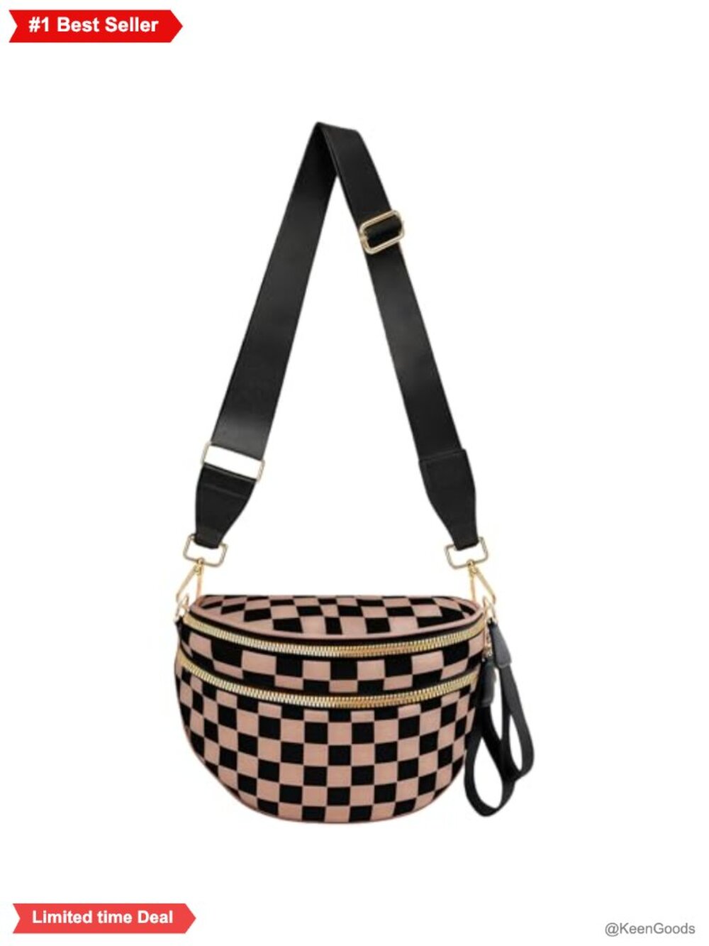 Nylon Crossbody Bum Bag Spacious Fanny Pack Adjustable Strap 3-in-1